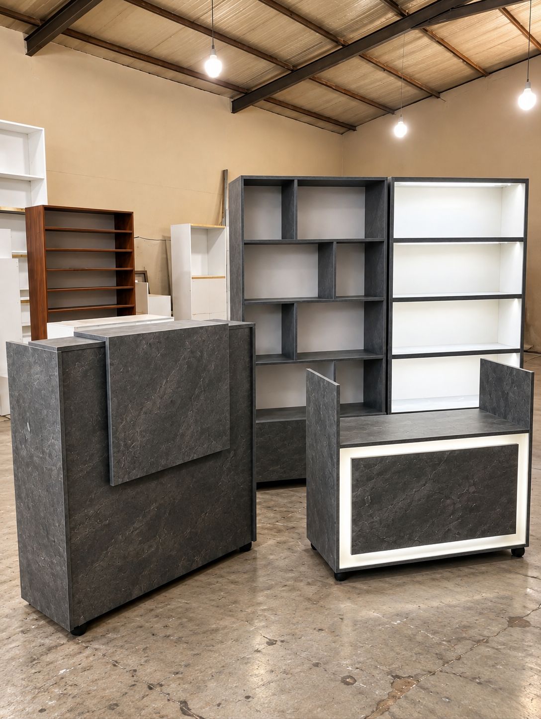 کانتر صندوق طرح سنگ خاکستری با قفسه پشت